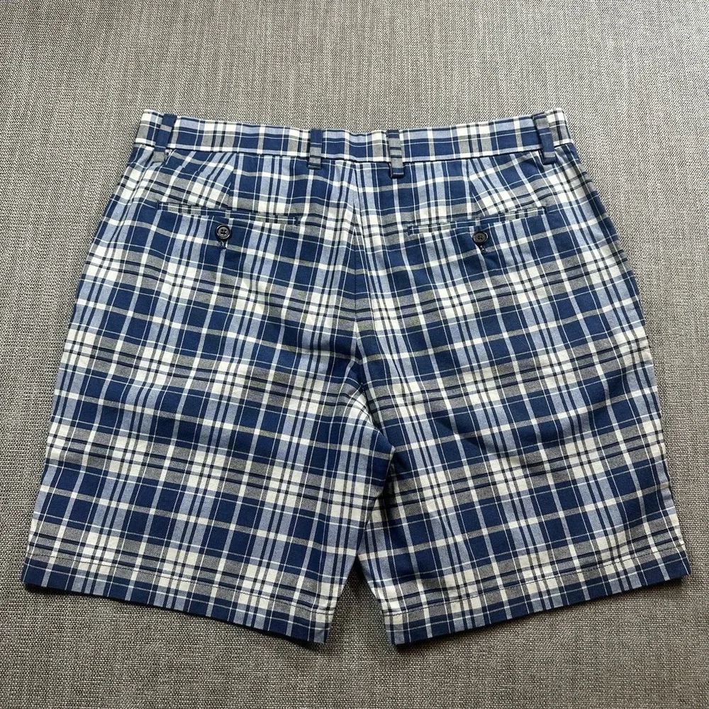 Banana Republic Aiden Shorts Mens 34 Blue Plaid Chino Golf Casual Outdoor Hiking